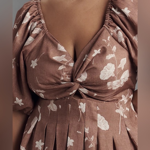 NWT EN SAISON Anthropologie monet puff sleeve square neck midi dress 1X - Picture 3 of 8